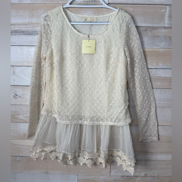 A'Reve Sweaters - A'Reve Anthropologie Ambition On Fleek Ivory Lace Long Sleeve Top Size M NWT